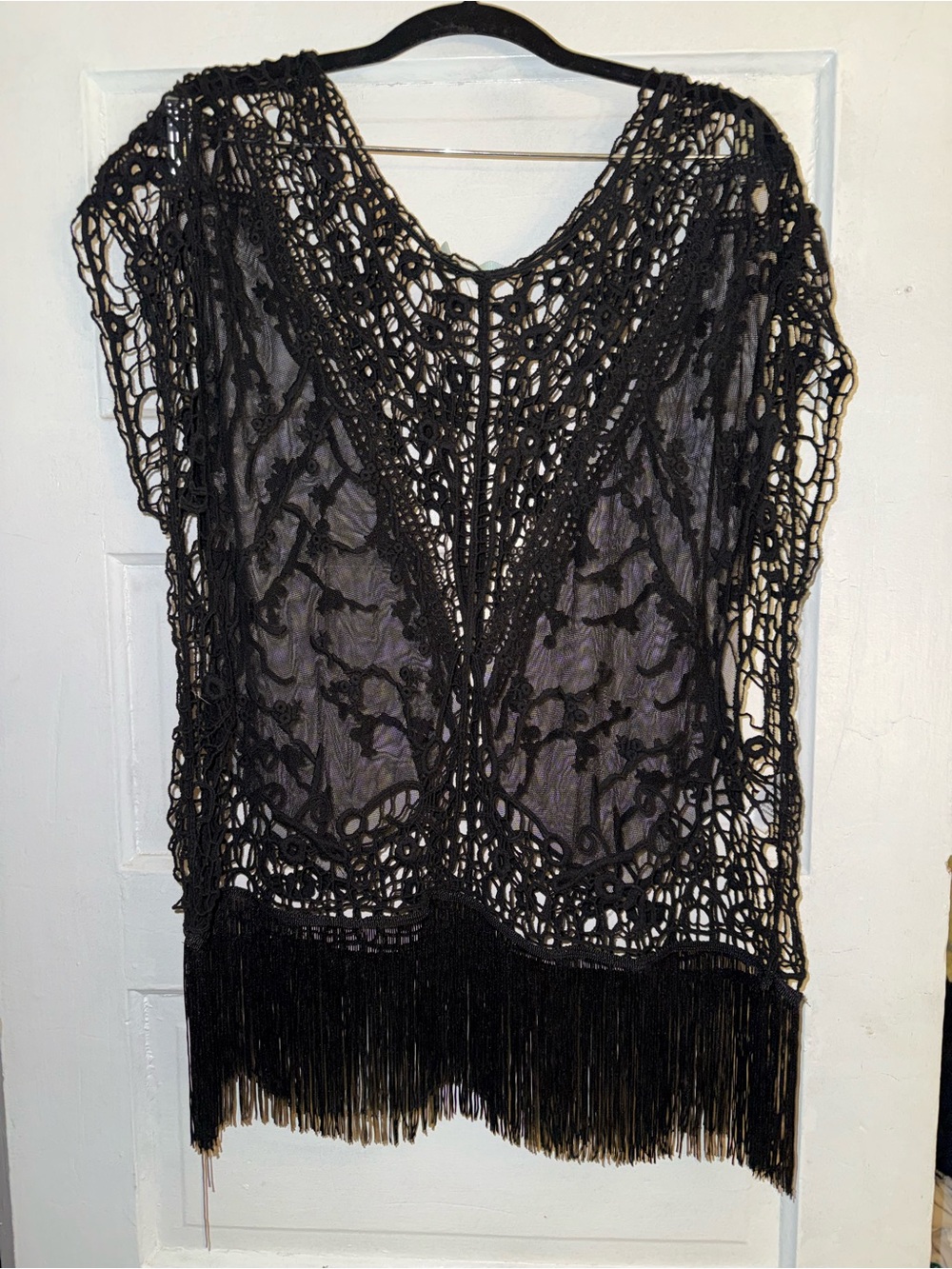 Maurices Black Crochet Fringe Swim Coverup Tunic